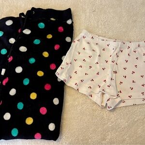 Brandy Melville Cherry Print and Black Pajama Pants with Colorful Dots
